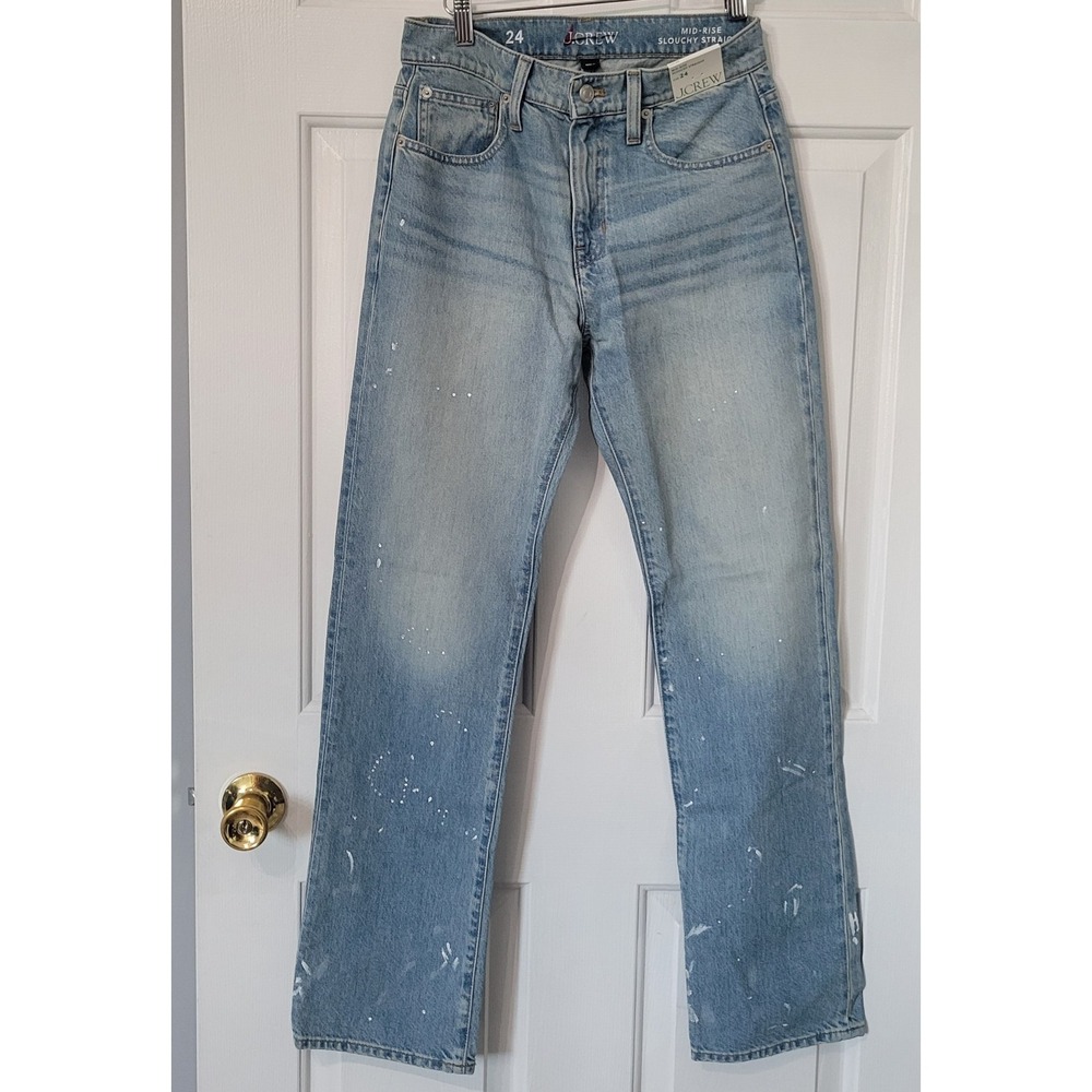 J.Crew Slouchy-Straight Jeans with Paint Splatter Women's Size 24 Light Wash